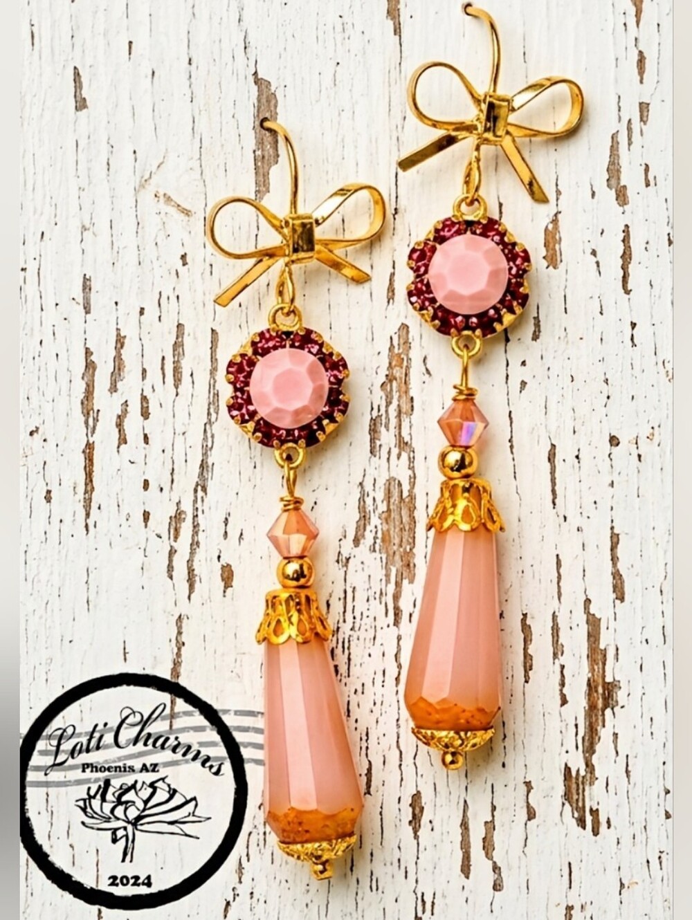 Victorian Pink Matte In Flower Swarovski Crystal & Glass In Dangle Earrings